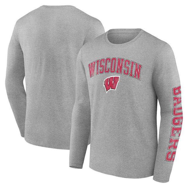 Mens Fanatics Branded Heather Gray Wisconsin Badgers Distressed Arch Over Logo Long Sleeve T-Shirt Product Image