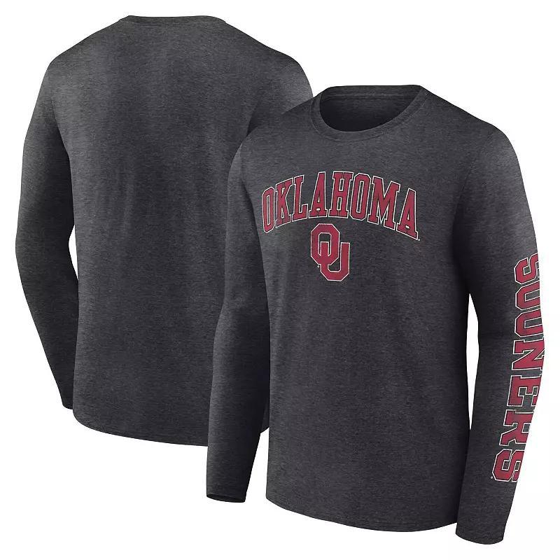 Mens Fanatics Heather Charcoal Oklahoma Sooners Distressed Arch Over Logo Long Sleeve T-shirt Product Image