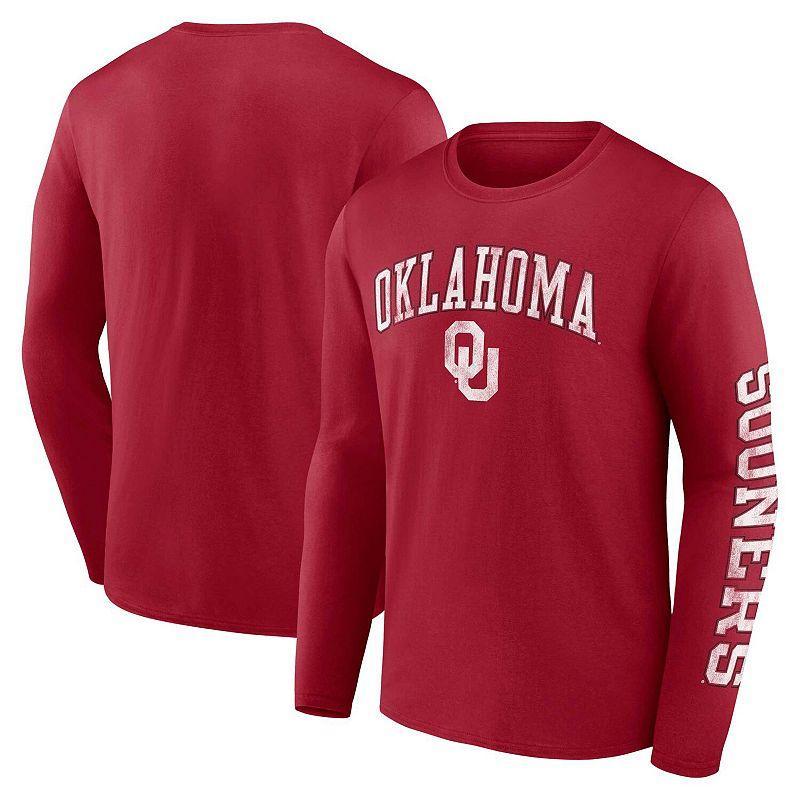 Mens Fanatics Branded Crimson Oklahoma Sooners Distressed Arch Over Logo Long Sleeve T-Shirt Product Image