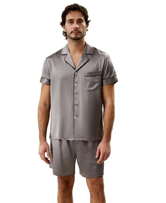 Lilysilk Mens 22 Momme Contrast Trim Short Silk Pajama Set for Men Product Image