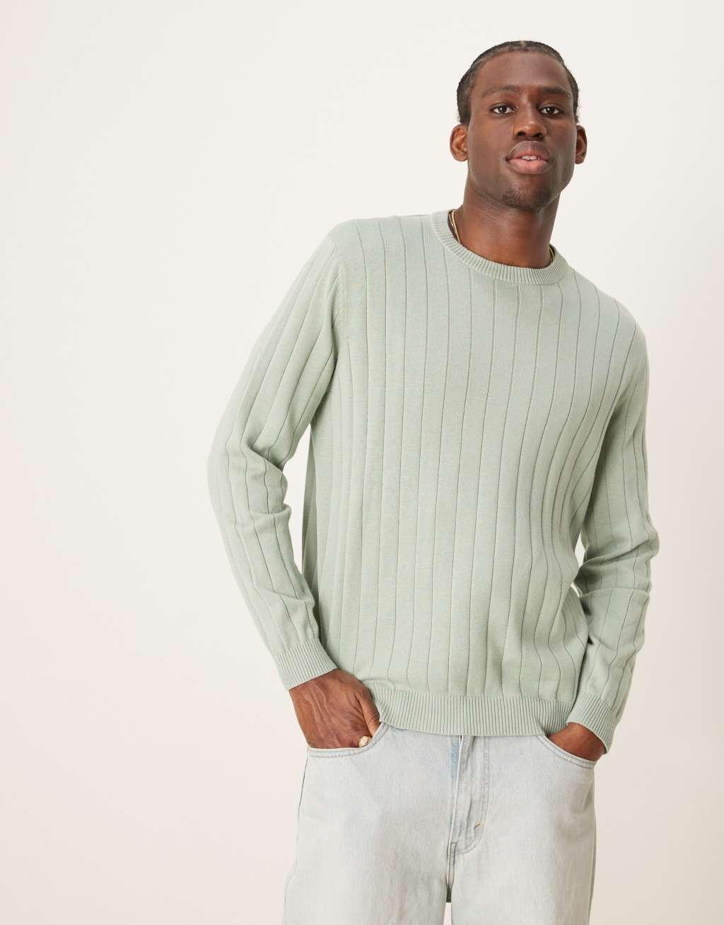 ASOS DESIGN relaxed knit wide rib sweater in light green Product Image