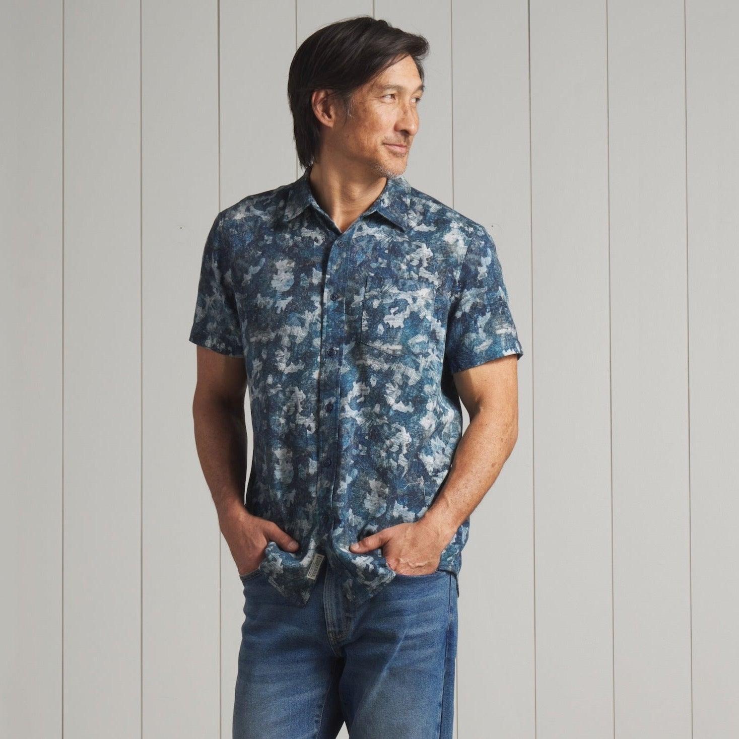 Bedford Textured Printed Shirt - Blue Camo Print Product Image