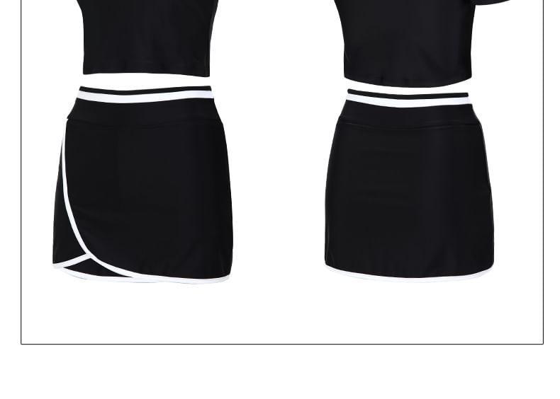 Set: Short-Sleeve Two Tone Swim Top + Swim Skirt Product Image