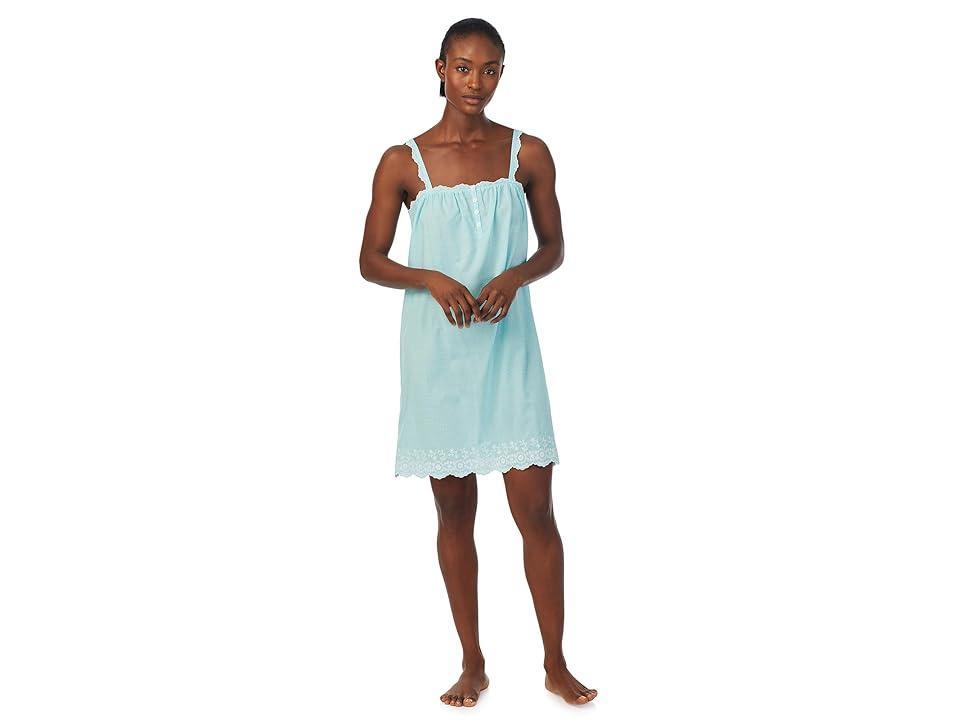 LAUREN Ralph Lauren Strappy Eyelet Trimmed Gown (Turquoise Gingham) Women's Pajama Product Image