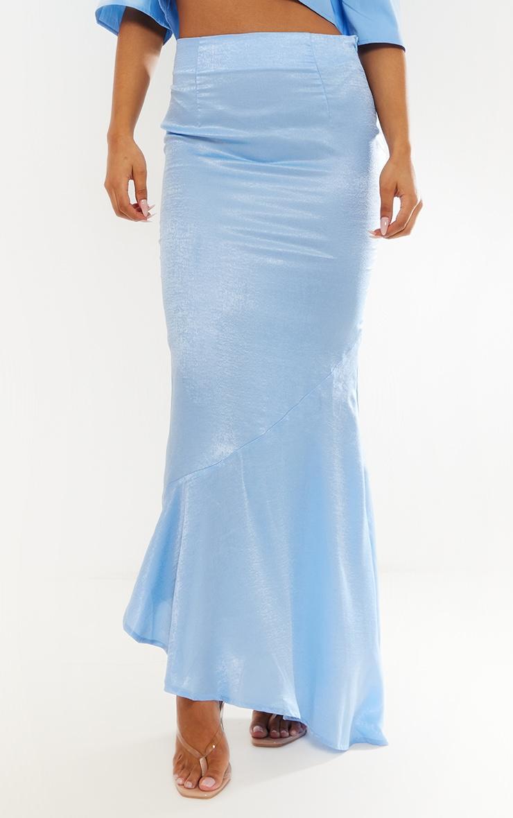 Cornflower Blue Hammered Satin Fishtail Midaxi Skirt Product Image