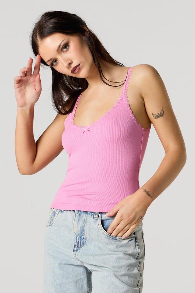 Ribbed Lace Trim Skimmer Tank Female Product Image