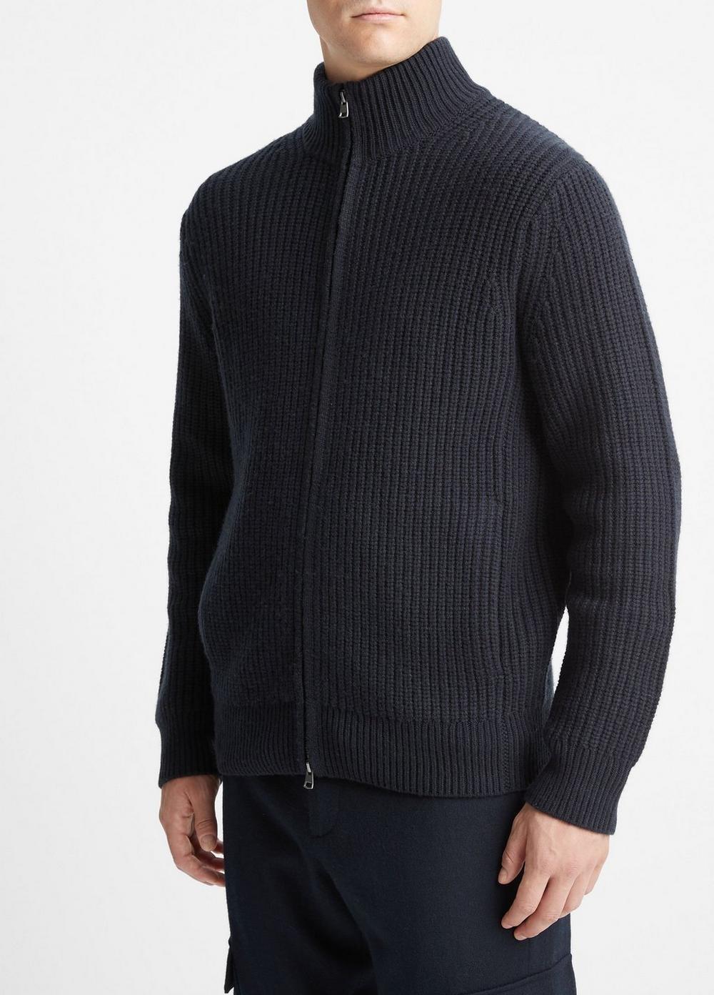 Shaker-Stitch Wool-Cashmere Full-Zip Sweater Product Image