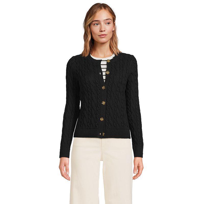 Womens Lands End Cotton Drifter Cable Cardigan Sweater Product Image