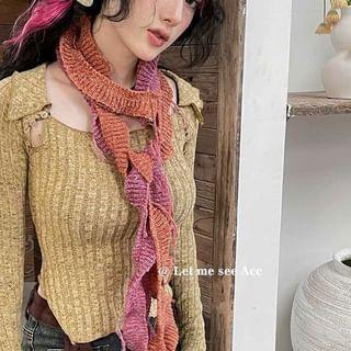 Two Tone Asymmetrical Knit Scarf Product Image