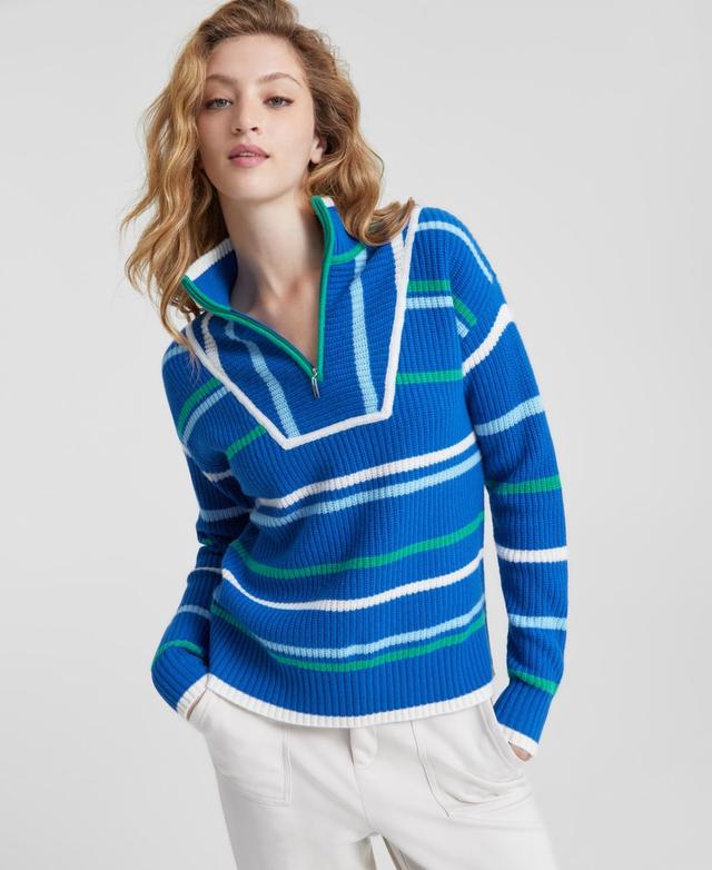 Charter Club Womens Cashmere Striped Half-Zip Sweater, Created for Macys Product Image