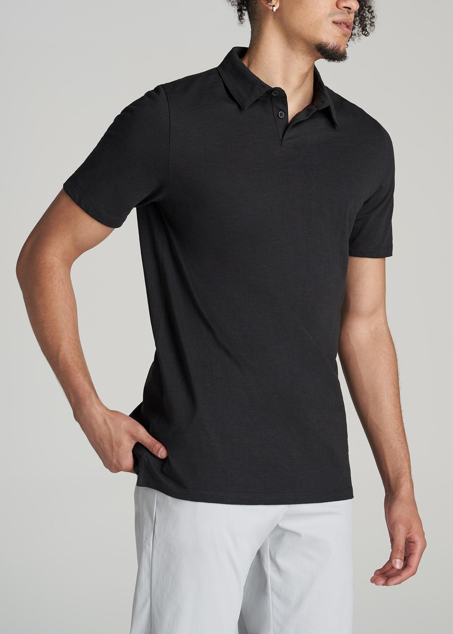 Slub Self Collar Tall Polo Shirt in Black Male Product Image