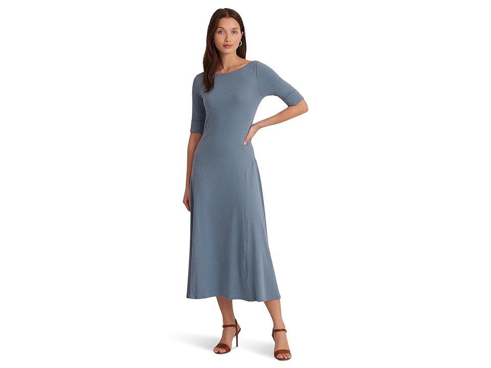 LAUREN Ralph Lauren Stretch Cotton Midi Dress (Pale Azure) Women's Dress Product Image