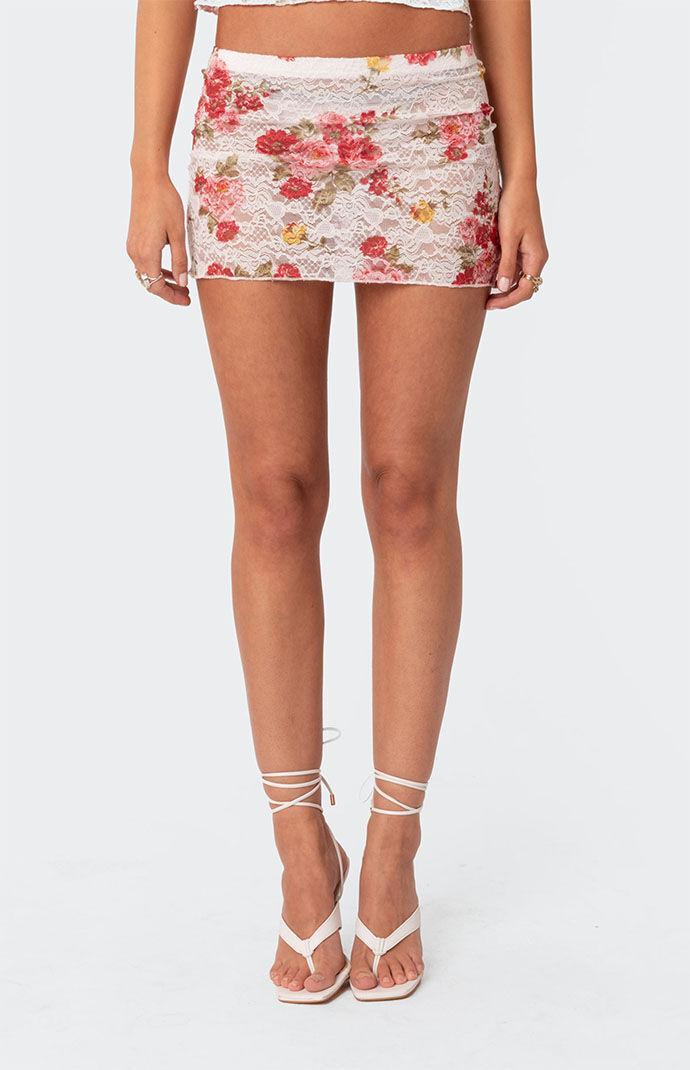 Edikted Women's Portofino Printed Sheer Lace Mini Skirt Product Image