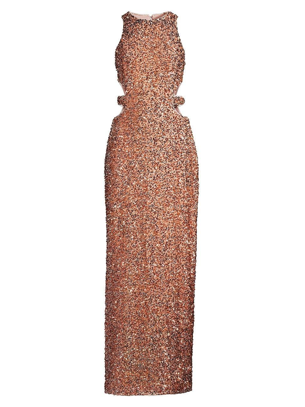 Womens Sequin Cut-Out Column Gown Product Image