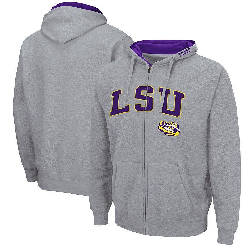 Mens Colosseum Heathered Gray LSU Tigers Arch & Logo 3.0 Full-Zip Hoodie Product Image