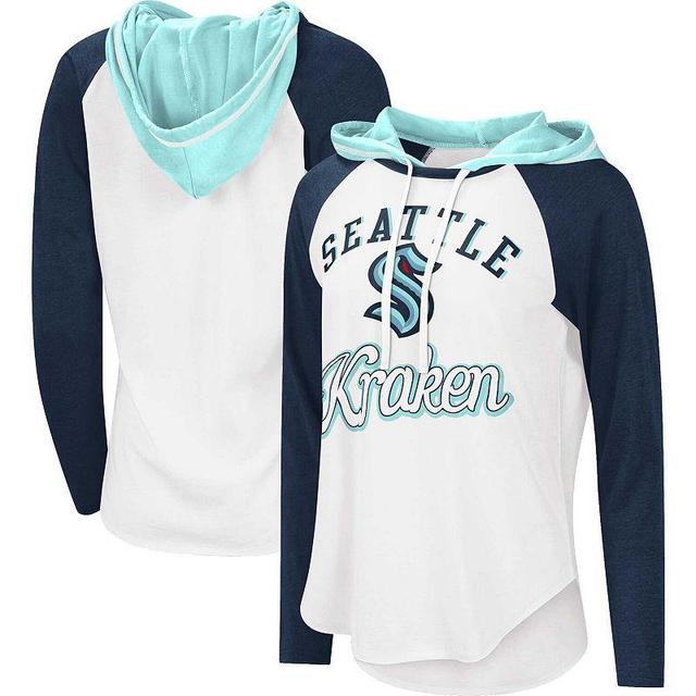 Womens Starter White/Deep Sea Blue Seattle Kraken MVP Raglan Hoodie T-Shirt Product Image