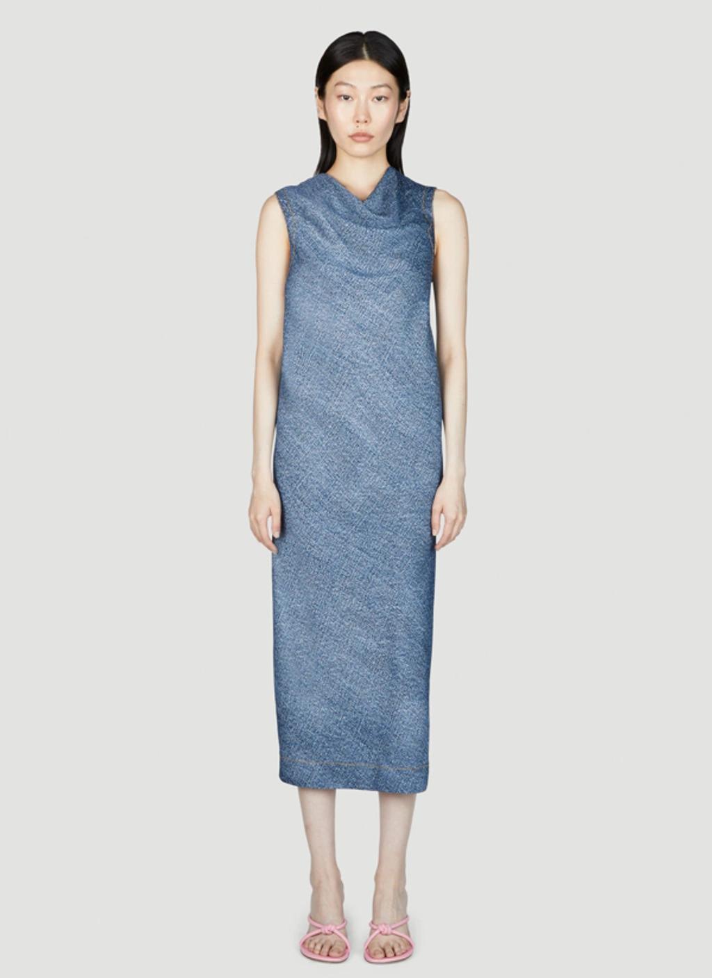 Denim-print Midi Dress In Blue Product Image