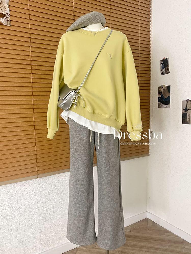 Round Neck Mock Two Piece Fleece-Lined Pullover Product Image