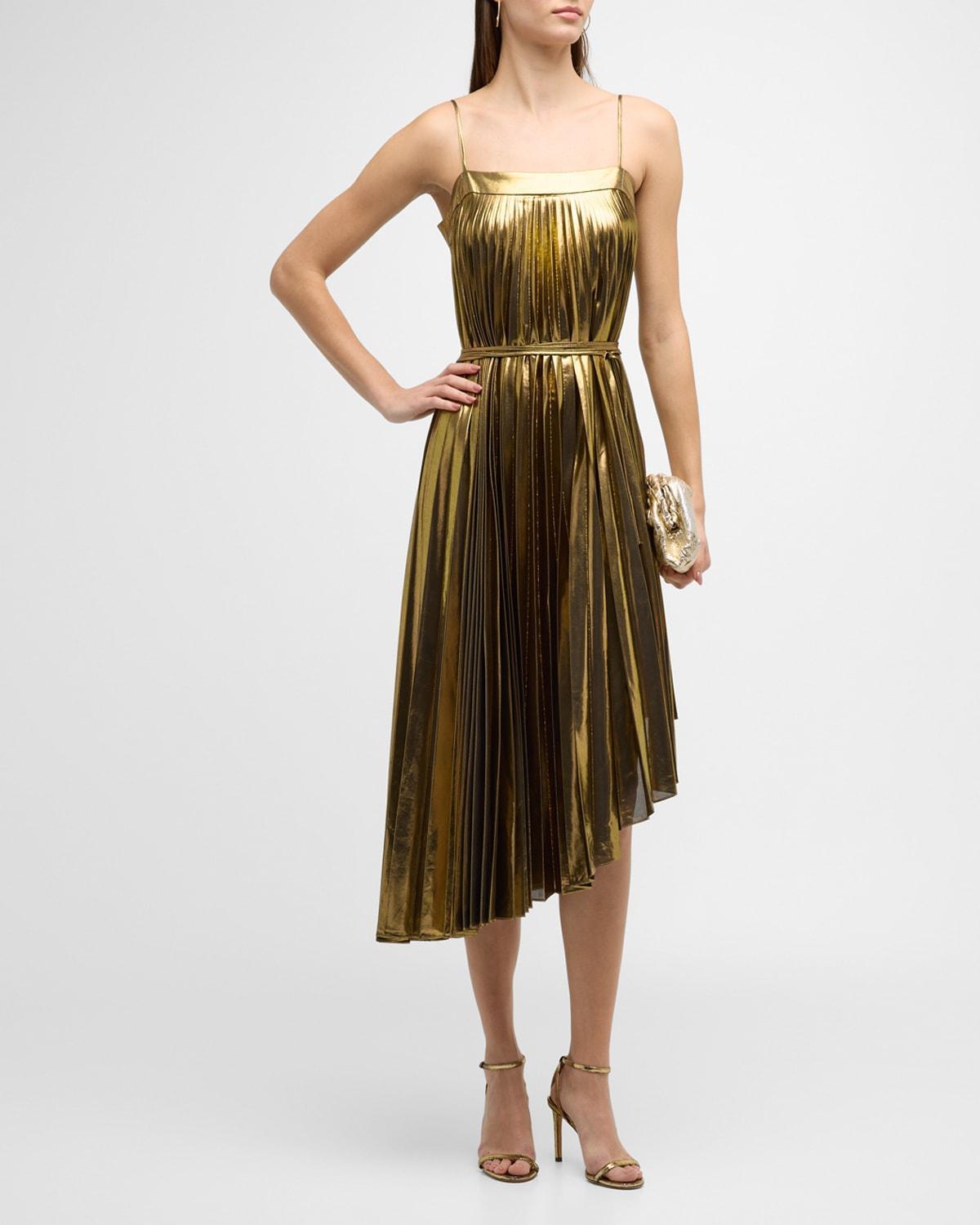 Womens Irene Metallic Asymmetric Midi-Dress Product Image