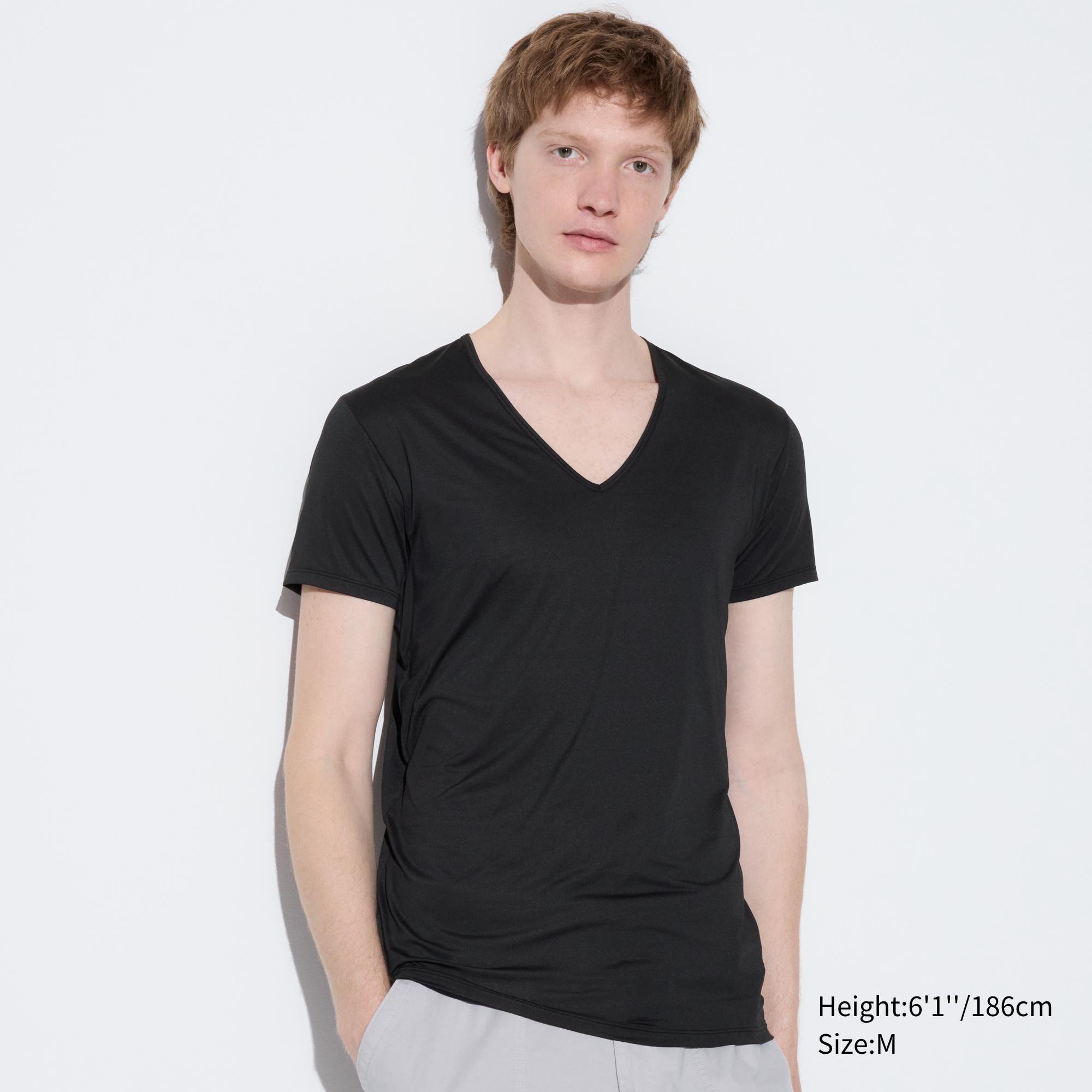 Mens Airism V-Neck T-Shirt with Odor Control Black 2XL UNIQLO US Product Image