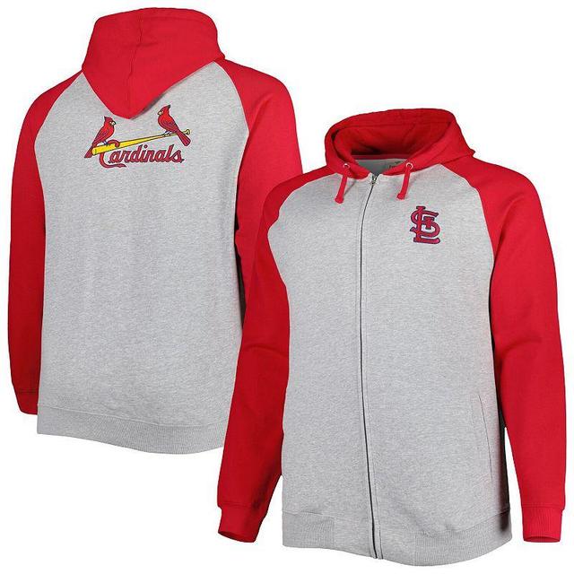 Mens Heather Gray/Red St. Louis Cardinals Big & Tall Raglan Hoodie Full-Zip Sweatshirt Product Image