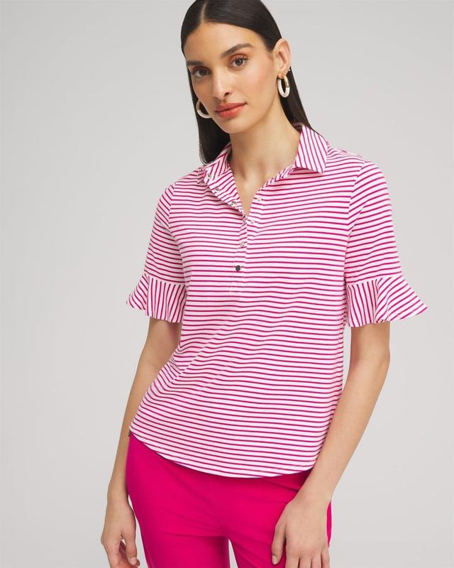 Chico's Women's Activewear UPF Knit Stripe Ruffle Polo Top Product Image