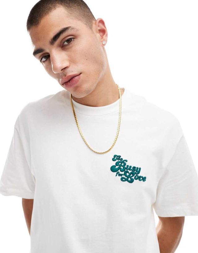 Bershka high build chest print t-shirt in white Product Image