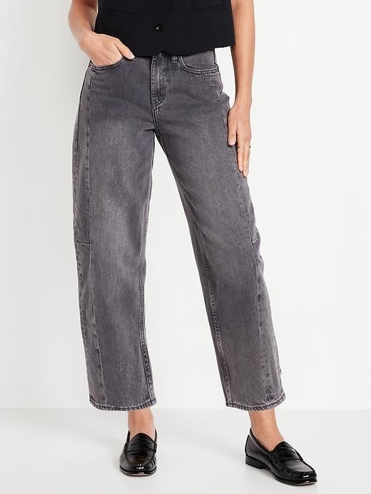 High-Waisted Barrel Ankle Jeans Product Image