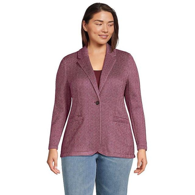 Plus Size Lands End Sweater Fleece Blazer, Womens Red Herringbone Product Image