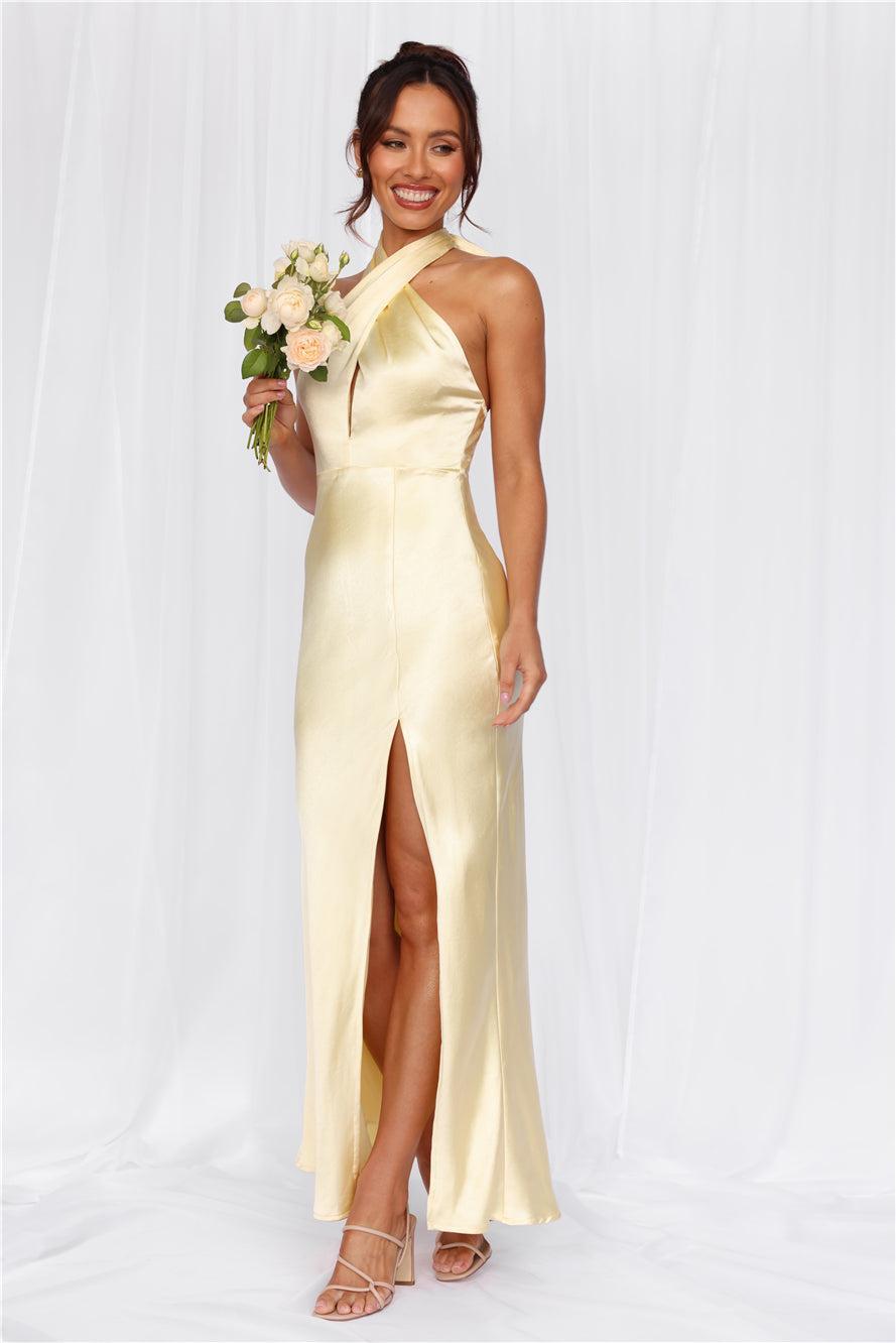 HELLO MOLLY The Adeline Halter Satin Maxi Dress Yellow Product Image