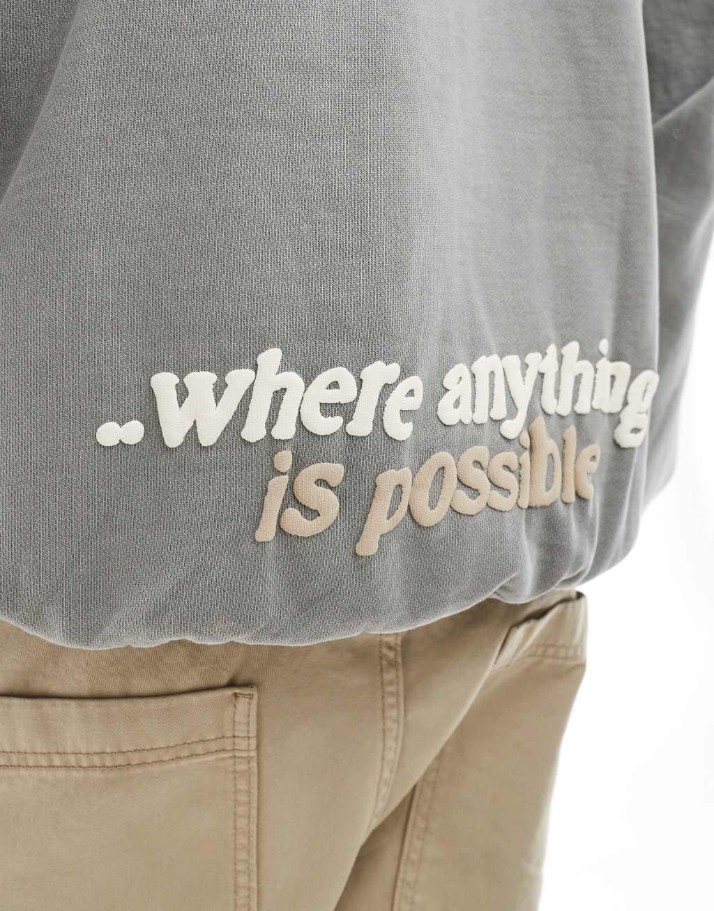 ONLY & SONS relaxed fit hoodie with NY print in washed light gray Product Image