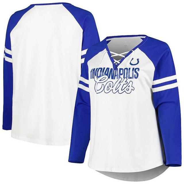 Womens Fanatics Royal Indianapolis Colts Plus Size True to Form Lace-Up V-Neck Raglan Long Sleeve T-shirt - Royal Product Image