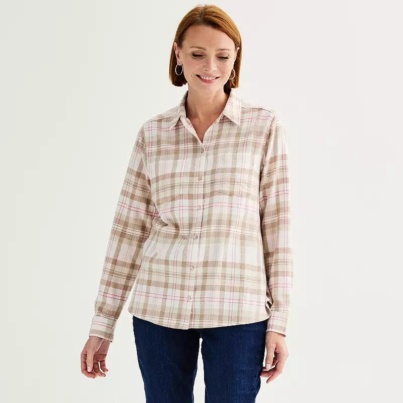 Petite Croft & Barrow The Extra Soft Plaid Flannel Shirt, Womens Purple Fall Plaid Product Image