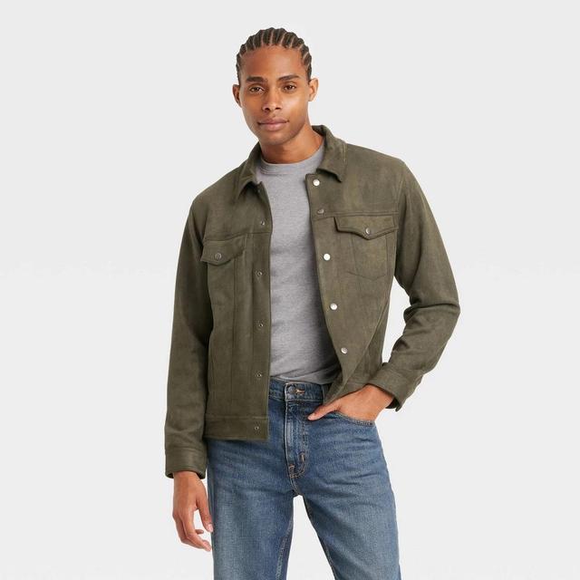 Mens Faux Suede Trucker Jacket - Goodfellow & Co Olive XL Product Image