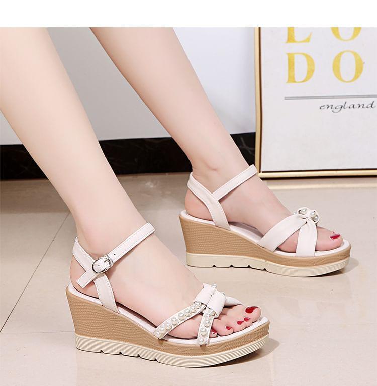 Faux Pearl Wedge Sandals Product Image