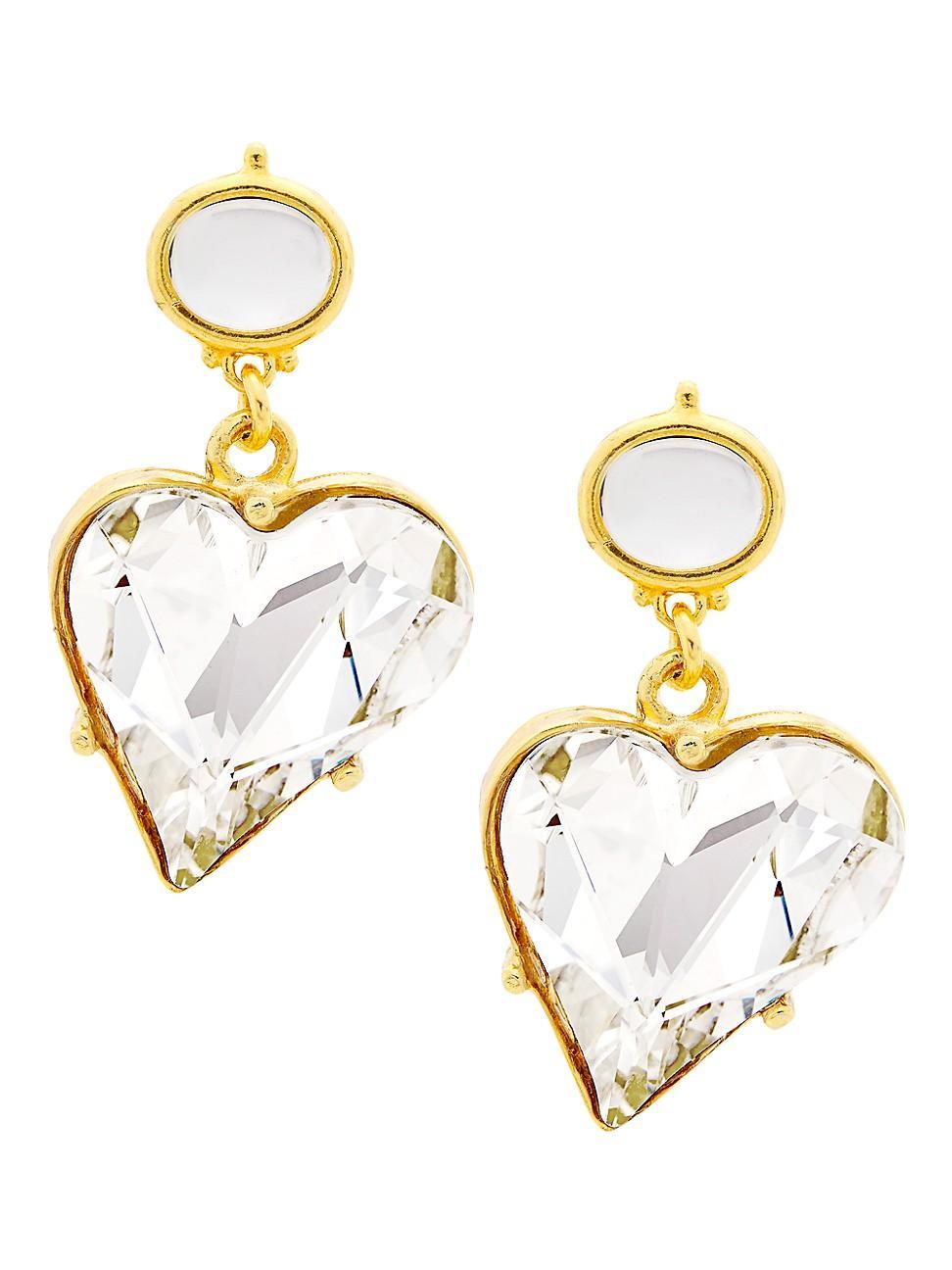 Womens 22K Gold-Plated & Glass Crystal Heart Clip-On Earrings Product Image