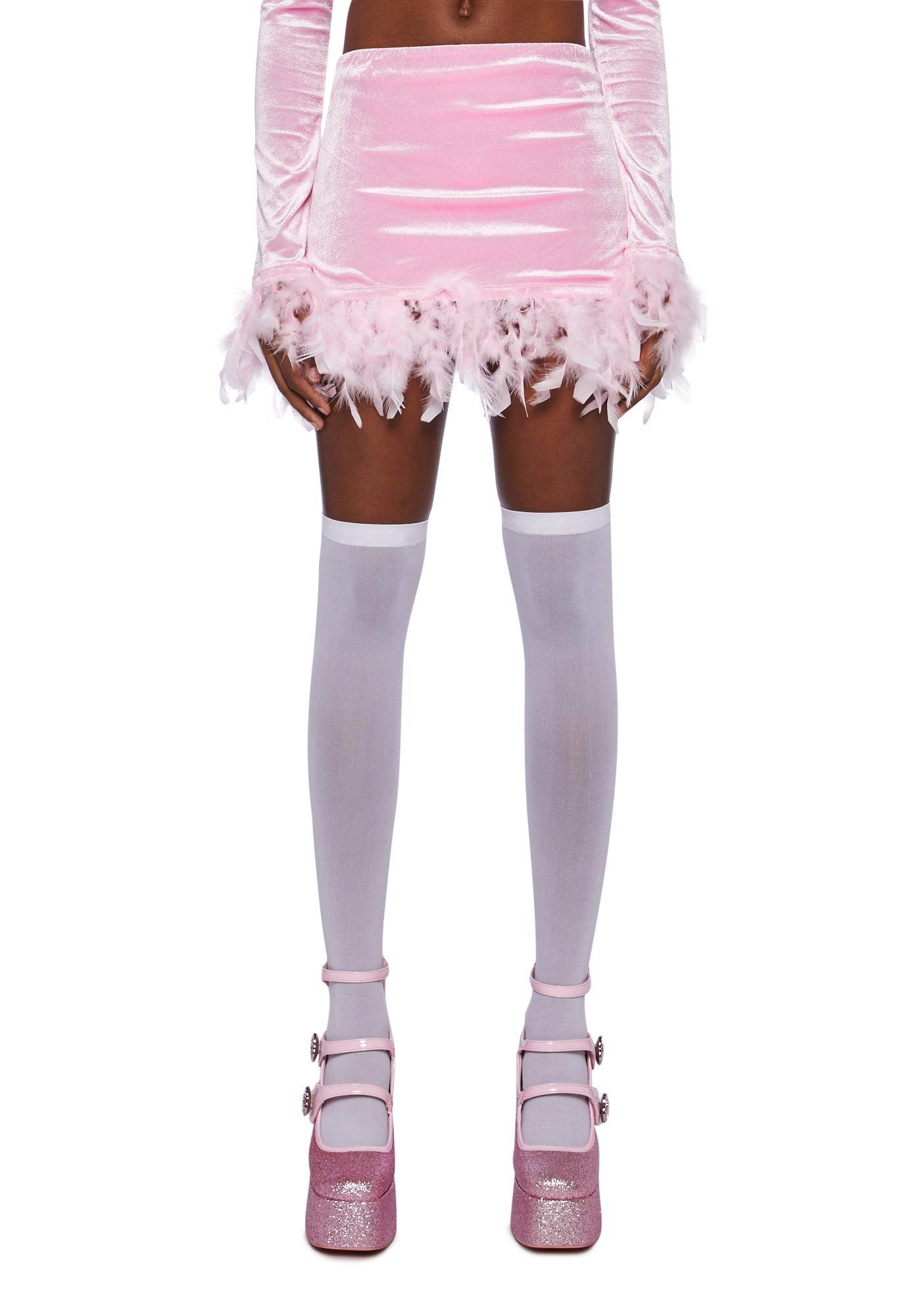 Sugar Thrillz Velour Feather Mini Skirt- Pink Product Image