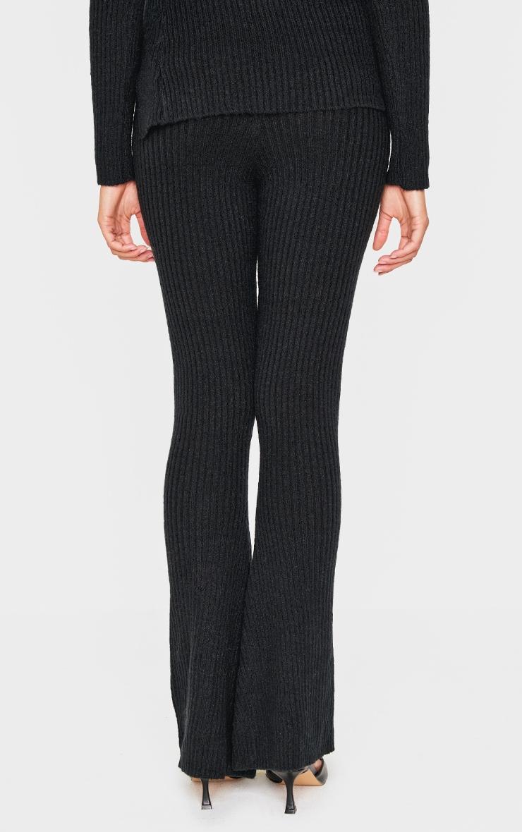 Black Flared Leg Knitted Fold Over Waist Pants Product Image