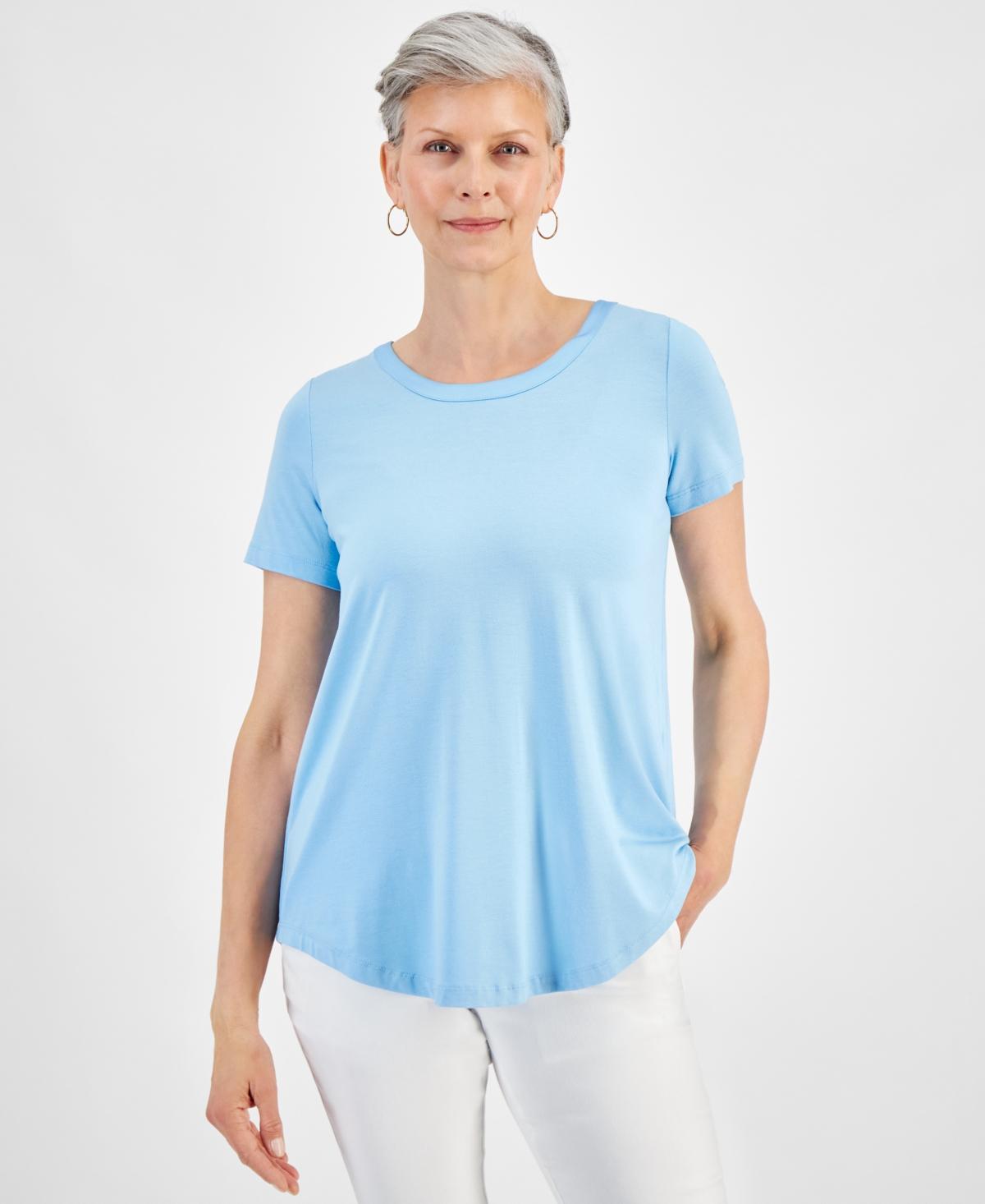 Women's Satin-Trim Knit Short-Sleeve Top, Created for Macy's Product Image