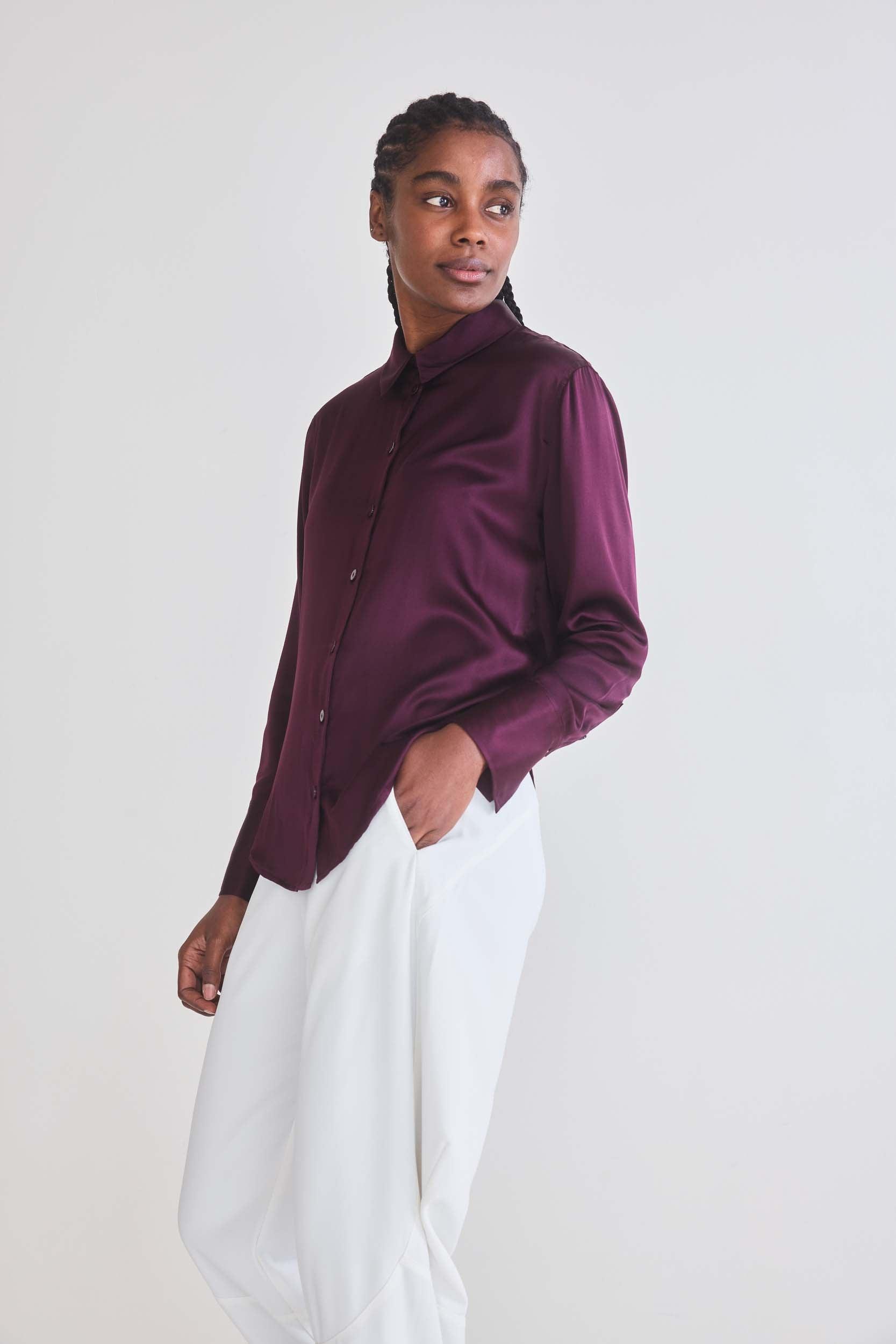 Shift Your Gaze Silk Button Down Blouse Product Image