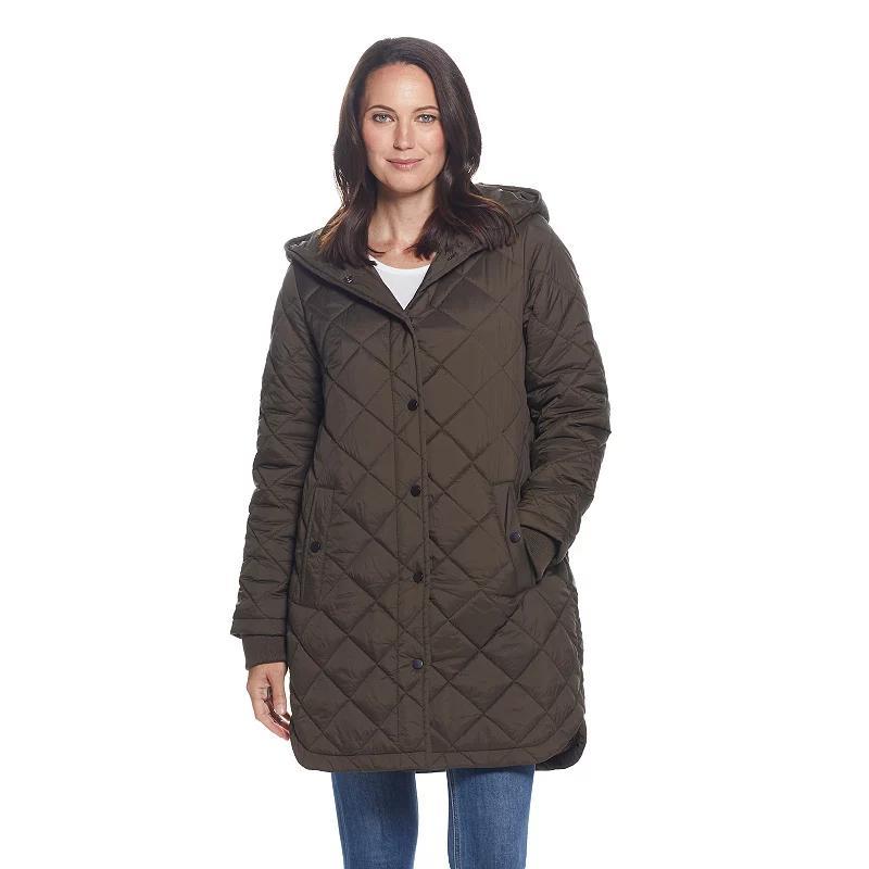 Womens Weathercast Hooded Quilted Duffle Jacket Green Product Image