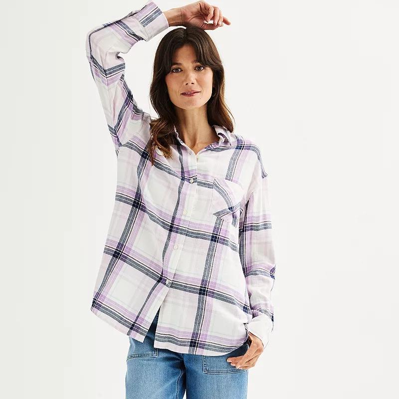 Petite Sonoma Goods For Life Oversized Boyfriend Flannel, Womens Product Image