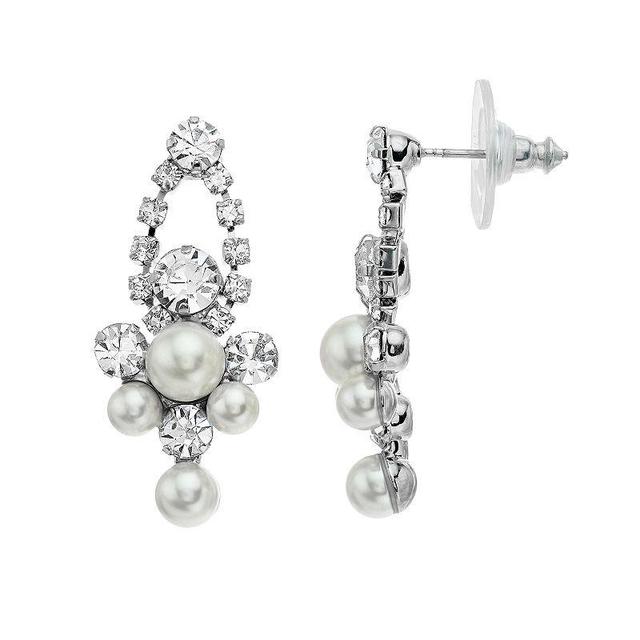 Vieste Pearl & Crystal Nickel Free Post Earrings, Womens, Silver Tone Product Image