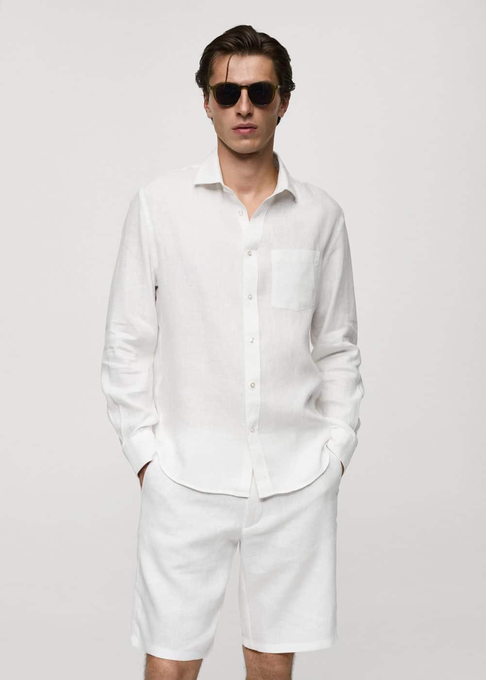 MANGO MAN - Classic fit 100% linen shirt whiteMen Product Image