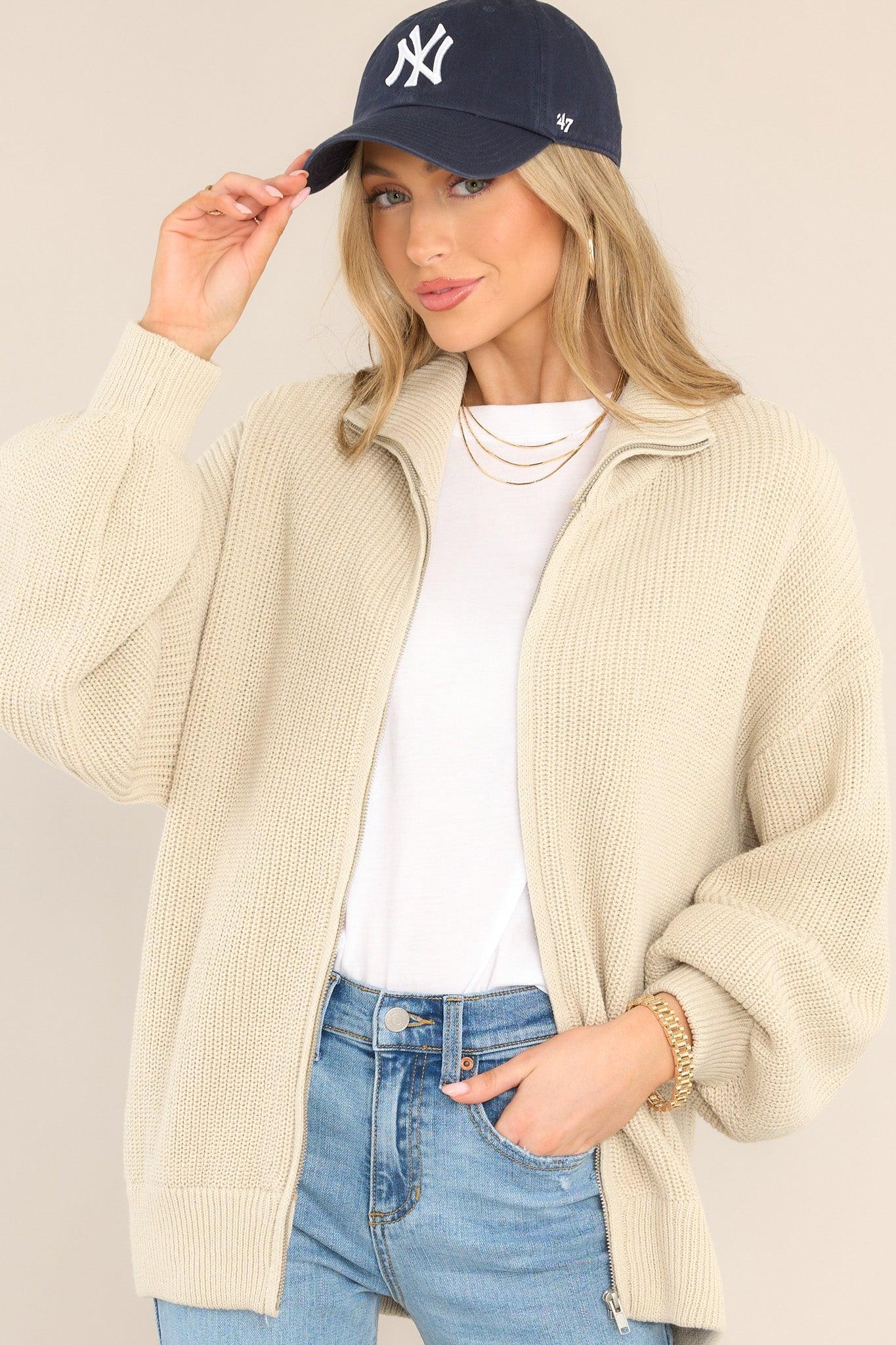 Your Serenity Beige Oversized Knit Jacket Product Image