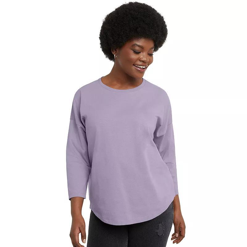 Womens Hanes Essentials Cotton Three-Quarter Sleeve T-Shirt Muted Purple Product Image