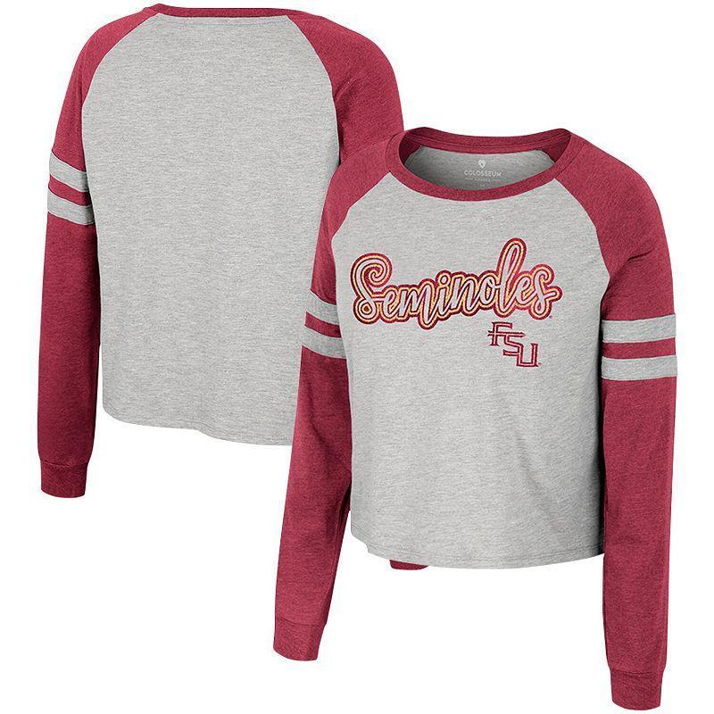 Womens Colosseum Heather Gray Florida State Seminoles Im Gliding Here Raglan Long Sleeve Cropped T-Shirt Product Image