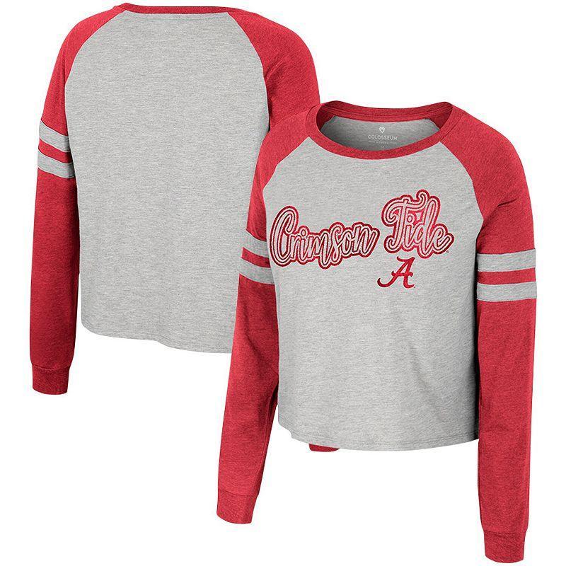 Womens Colosseum Heather Gray Alabama Crimson Tide Im Gliding Here Raglan Long Sleeve Cropped T-Shirt Product Image