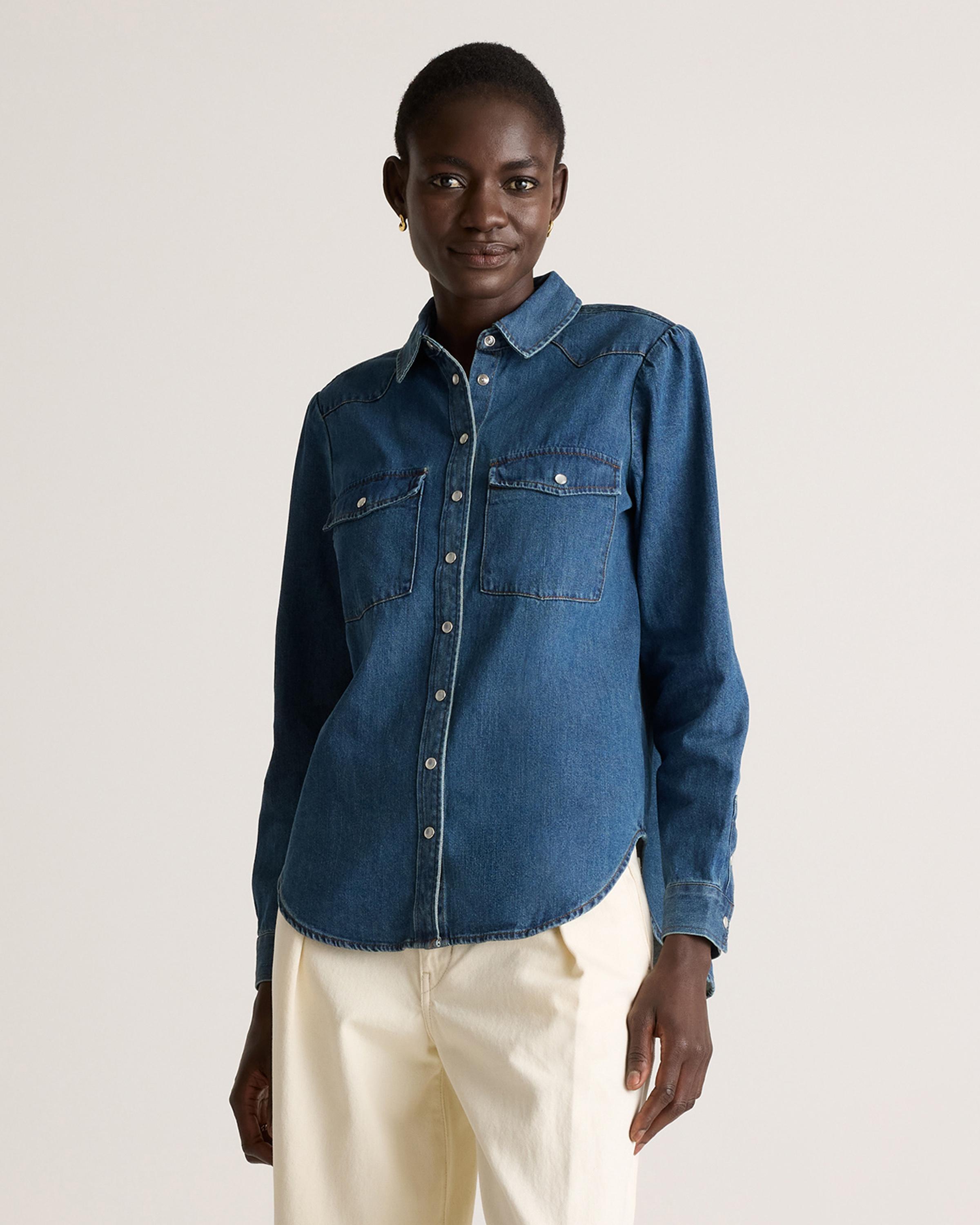 Distressed Denim Western Shirt Product Image