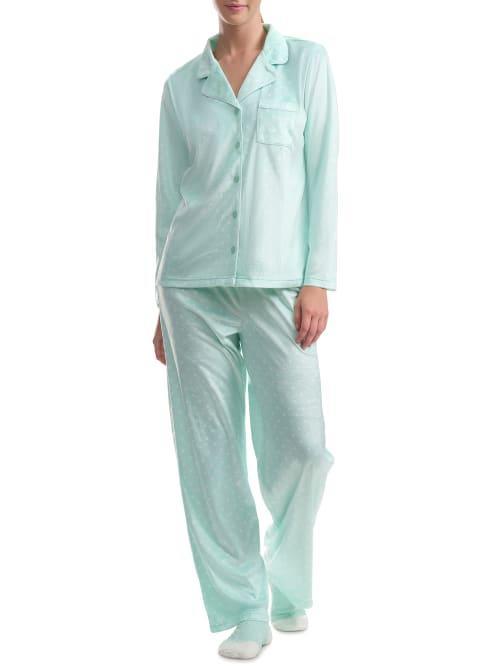 Karen Neuburger Novelties Long Sleeve Minky Fleece Girlfriend PJ Set with Socks (Mint Pin Dot) Women's Pajama Sets Product Image